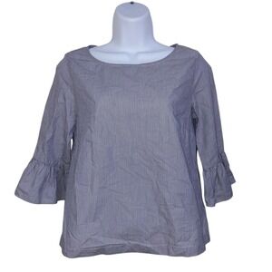 Madewell Woman's Blue White Striped Bell Sleeve Blouse Summer‎ Top Size XS